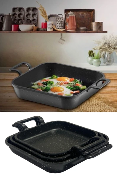 Eda 3 lü granit kare döküm sahan tava seti takımı - 18-20-22 cm ürün görseli 1