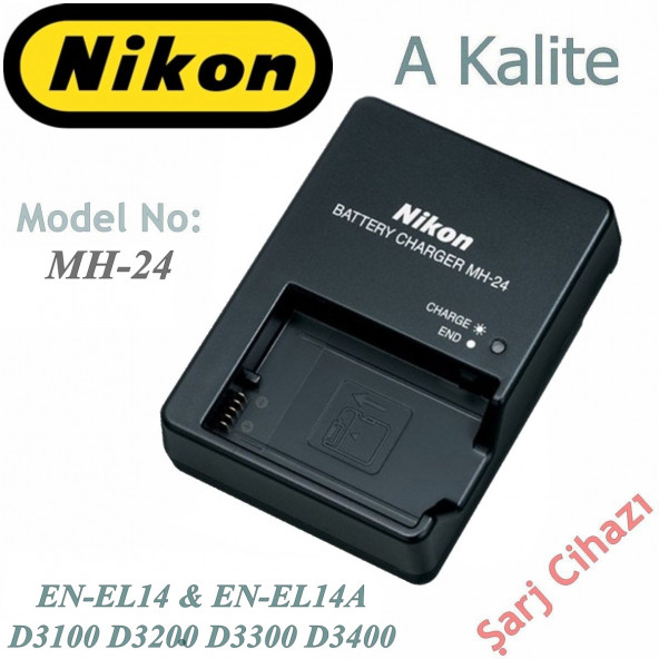 Nikon Mh-24 şarj Cihazı D5100 D5200 D3400 D3300 D3200 D3100 P7000 P7100 EN-EL14 Batarya Uyumlu Şarj Aleti ürün görseli 1