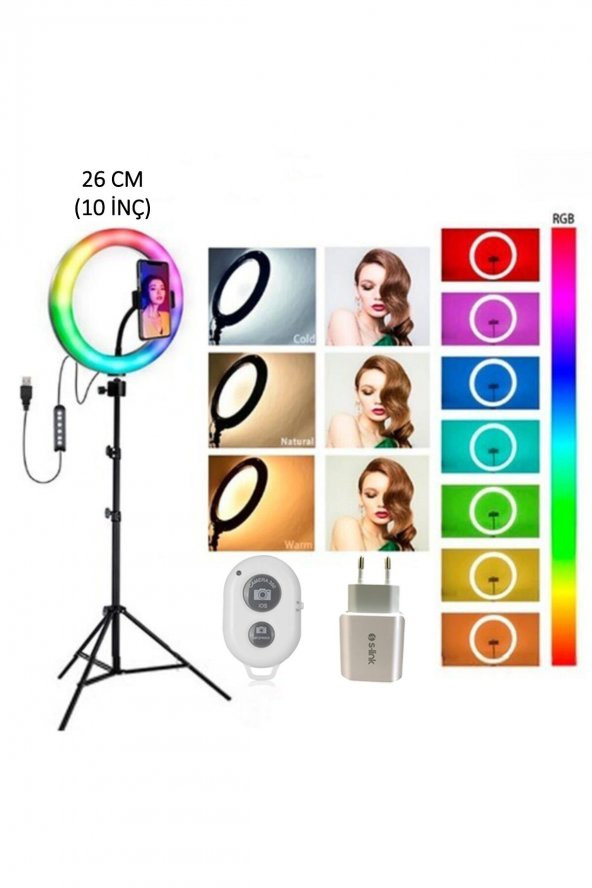 MJ26 10 İnç Rgb Ring Light İnfluencer Kumanda+Adaptör Renksan ürün görseli 1