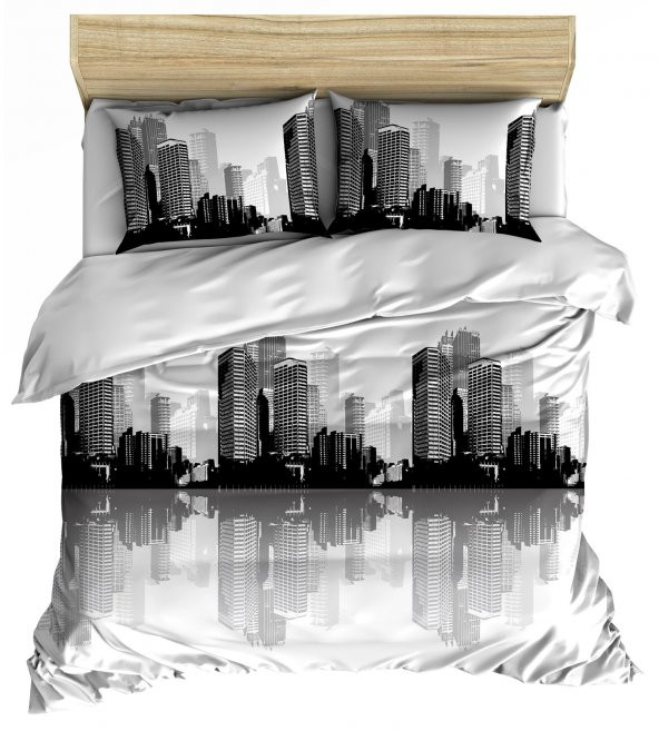 Maki 100 Pamuklu City Çift Kişilik Nevresim ve Yastık Kılıfı Seti - 200x220 + 2(50x70) ürün görseli 1