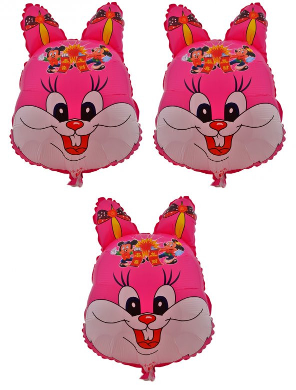 Pembe Tavşan 3 Adet Büyük Boy 40cmx53cm Folyo Balon Helyum No9 ürün görseli 1