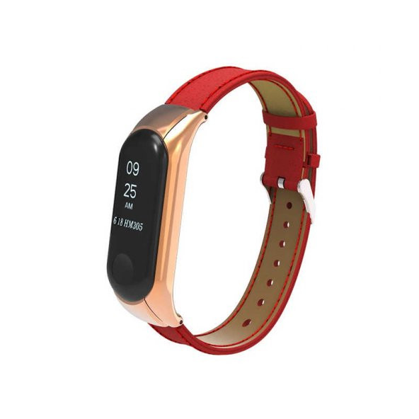 Xiaomi Mi Band 4 Band 3 Metal Çerçeveli Deri Kordon Kayış ürün görseli 1