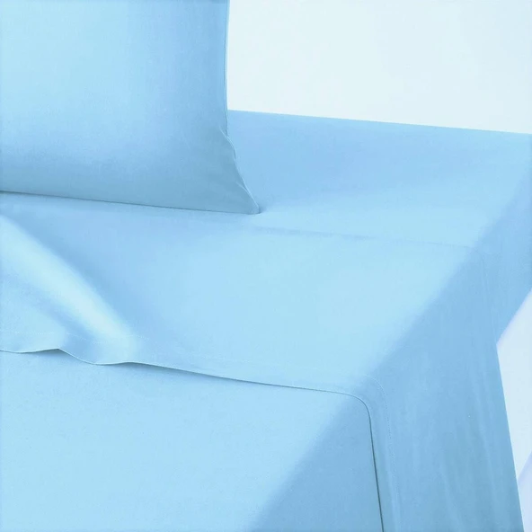 Maki Home %100 Pamuklu Açık Mavi 240x260 Çift Kişilik Lastiksiz Düz Çarşaf ürün görseli 1