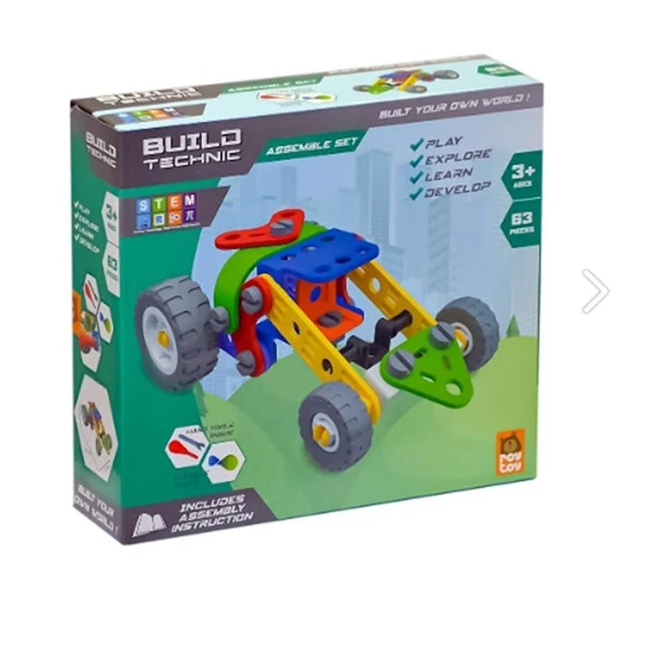 Build Technic Set, 63 Parça Tak-Sök Ralli Arabası Block Yapı Seti - Resim 3