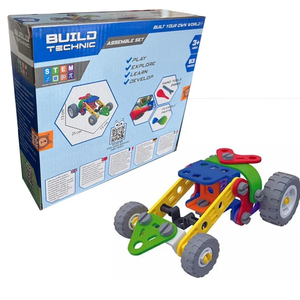 Build Technic Set, 63 Parça Tak-Sök Ralli Arabası Block Yapı Seti - Resim 5