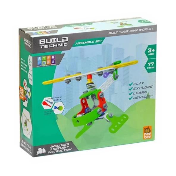 Build Technic Set, 77 Parça Tak-Sök Helikopter Block Yapı Seti - Resim 3