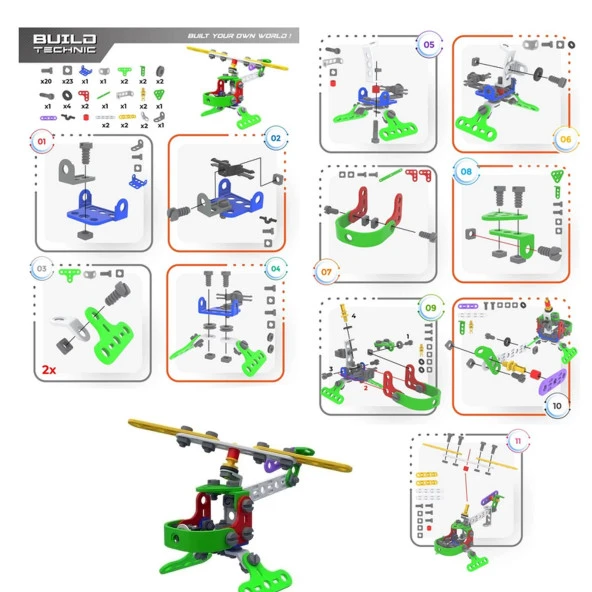 Build Technic Set, 77 Parça Tak-Sök Helikopter Block Yapı Seti - Resim 4