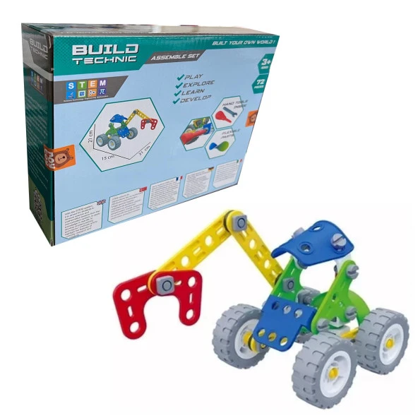 Build Technic Set, 72 Parça Tak-Sök Makaslı Vinç Block Yapı Seti - Resim 4
