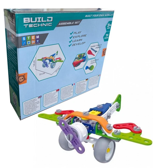 Build Technic Set, 71 Parça Tak-Sök Uçak Block Yapı Seti - Resim 5