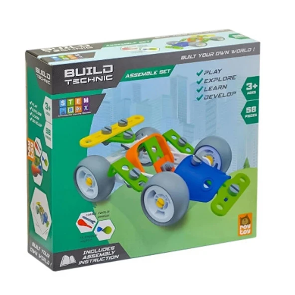 Build Technic Set, 58 Parça Tak-Sök Go-Kart Arabası Block Yapı Seti - Resim 3