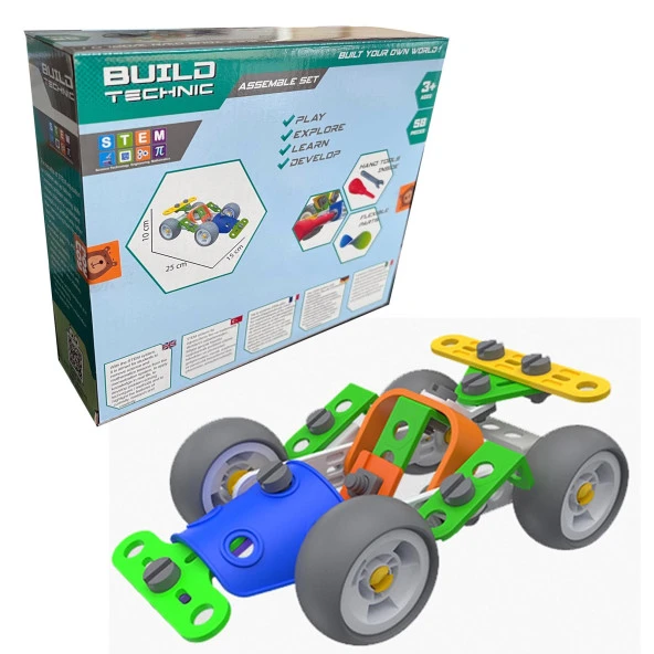 Build Technic Set, 58 Parça Tak-Sök Go-Kart Arabası Block Yapı Seti - Resim 4