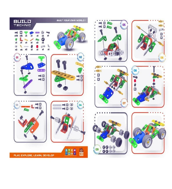 Build Technic Set, 58 Parça Tak-Sök Go-Kart Arabası Block Yapı Seti - Resim 5