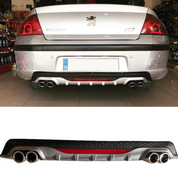 Peugeot 407 Difüzör Arka Tampon Eki 4 Egzoz Çıkışlı Gri Siyah ürün görseli 1