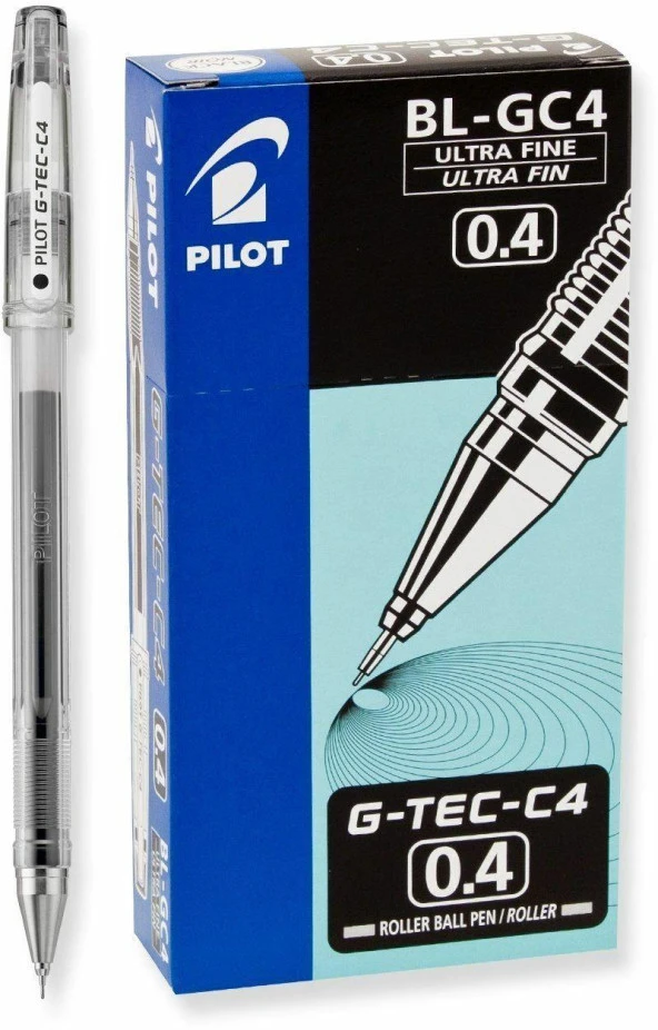 Pilot G-Tec-C4 0.4 MM İğne Uçlu Siyah Roller Kalem (12 Li Paket) ürün görseli 1