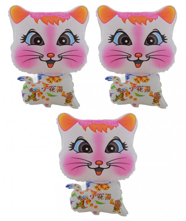 Beyaz Kedi 3 Adet Büyük Boy 41cmx54cm Folyo Balon Helyum No17 ürün görseli 1