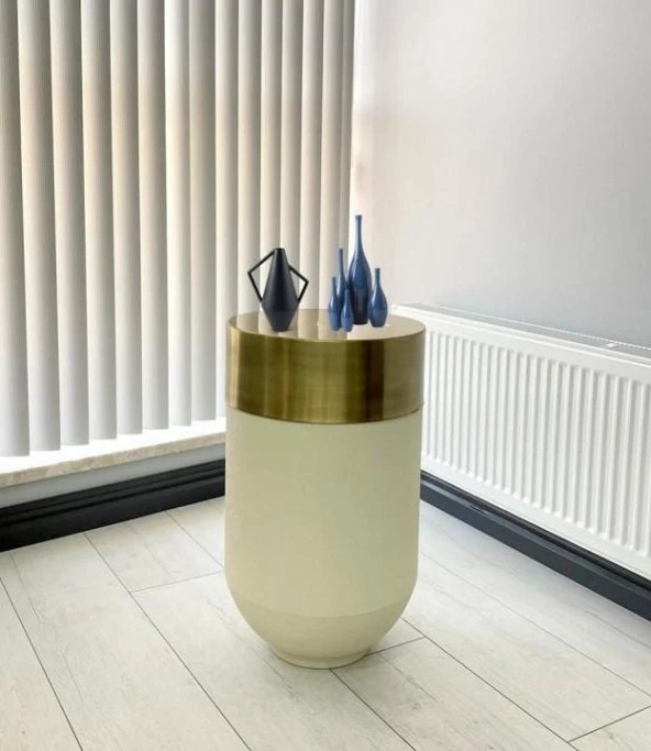 Dekoratif Eskitme Darbuka Beyaz Sehpa 70cm ürün görseli 1
