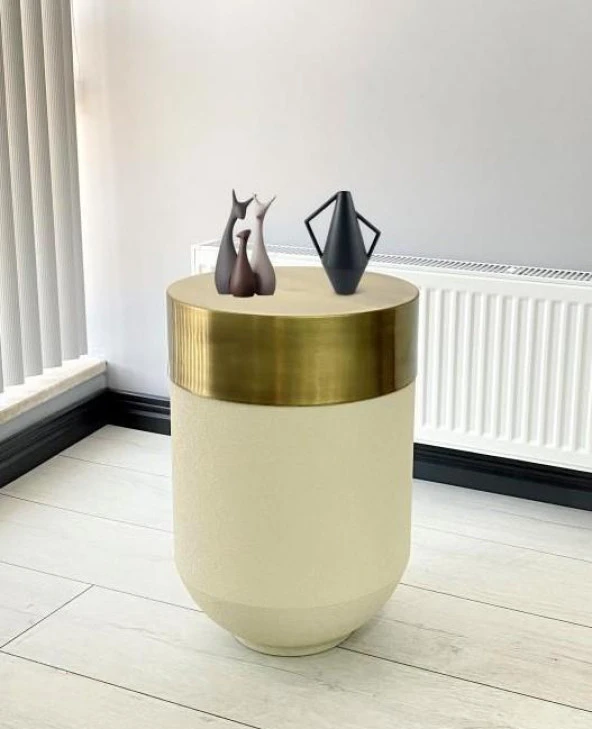 Dekoratif Eskitme Darbuka Beyaz Sehpa 60cm ürün görseli 1