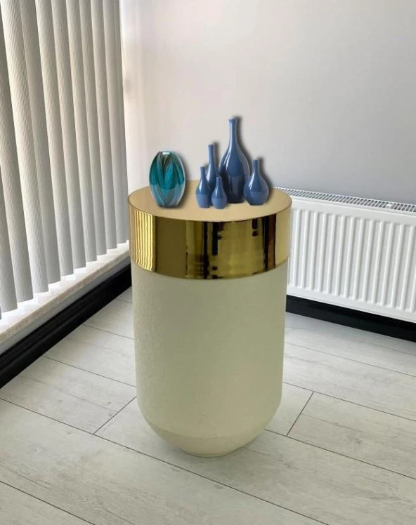 Dekoratif Gold Darbuka Beyaz Sehpa 70cm ürün görseli 1