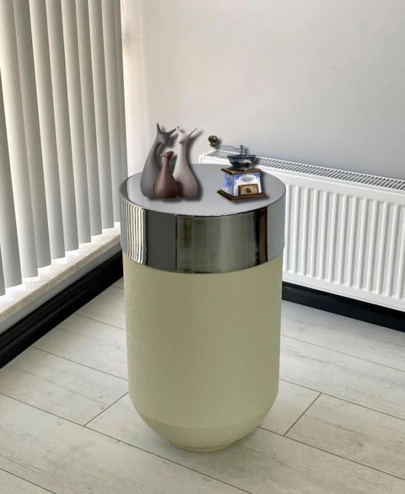 Dekoratif Krom Darbuka Beyaz Sehpa 70cm ürün görseli 1