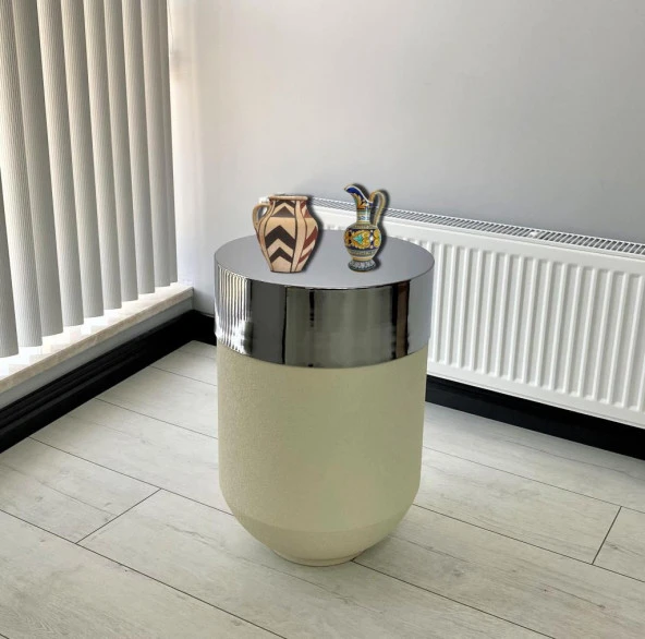 Dekoratif Krom Darbuka Beyaz Sehpa 60cm ürün görseli 1
