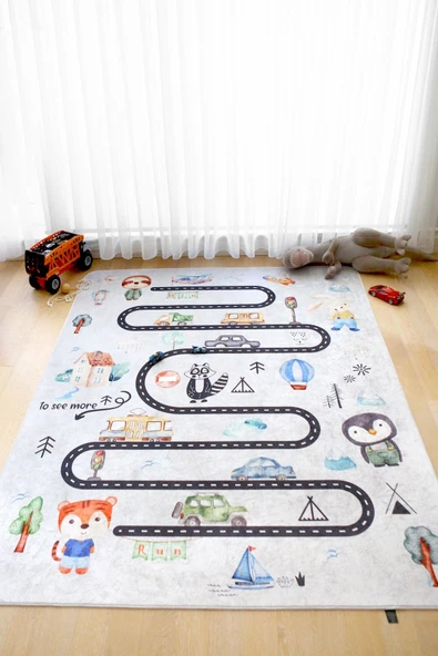 Araba Yolu Oyun Matı 120x160 cm Bebek Çocuk Halısı Gri Yenidoğan Yumuşak Aktivite Etkinlik Örtüsü ürün görseli 1