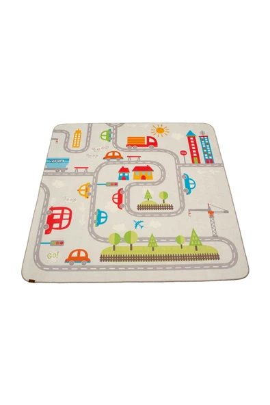 Road Oyun Matı 150x150 cm Bebek Çocuk Halısı Yollar Arabalar Yenidoğan Yumuşak Aktivite Etkinlik Örtüsü ürün görseli 1