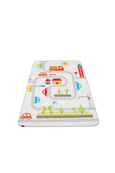 Road Oyun Matı 100x150 cm Bebek Çocuk Halısı Yollar Arabalar Yenidoğan Yumuşak Aktivite Etkinlik Örtüsü ürün görseli 1