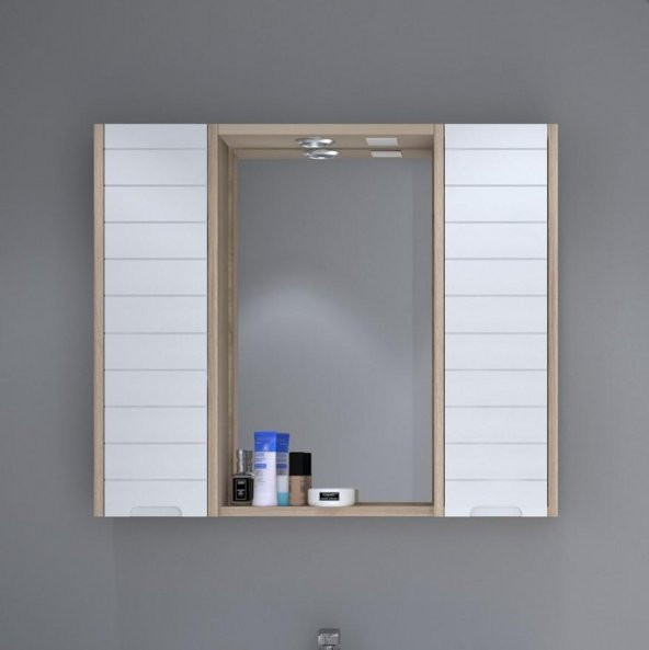 Denko Mostar 90 cm MDF Lake Aynalı Banyo Dolabı Üst Modül ürün görseli 1