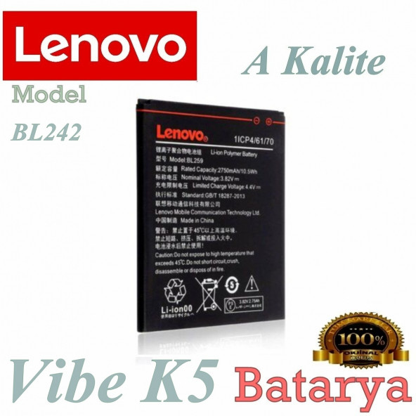 Lenovo K5 Batarya Lenovo Vibe K5 Batarya BL259 Uyumlu Yedek Batarya ürün görseli 1