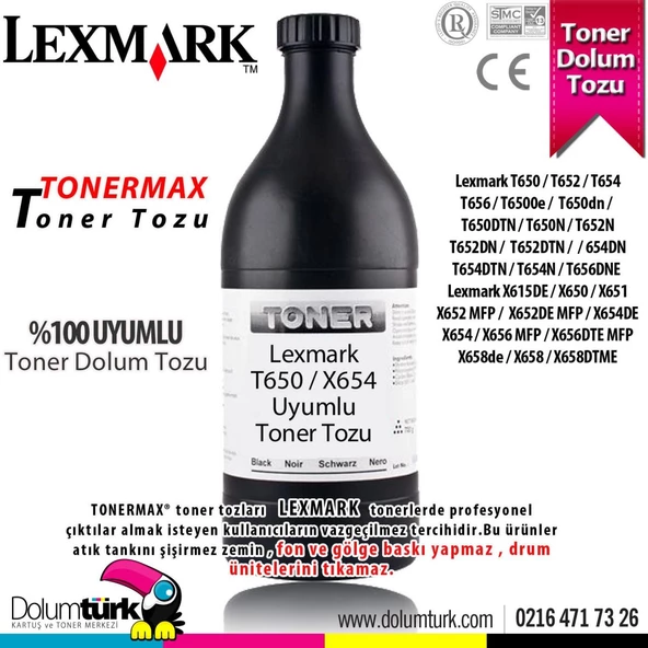 Lexmark T650H11E / T650 / T6500e / T650N / T652 / T654 / T656 Toner Tozu 690GR. Şişe ürün görseli 1