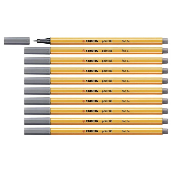 Stabilo İnce Keçe Uçlu Kalem 88 Point 0.4 MM Koyu Gri Fineliner Kalem (10 Lu Paket) ürün görseli 1
