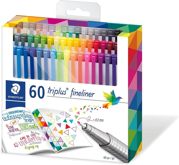 Staedtler Triplus 60'lı 0.3mm Üçgen Fineliner Kalem Seti / C60 ürün görseli 1