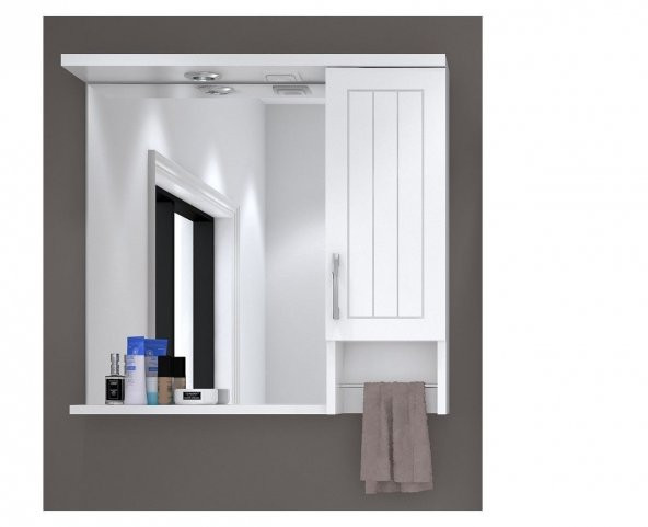 DENKO Lotus 80 cm MDF Lake Banyo Dolabı Aynalı Üst Modülü ürün görseli 1