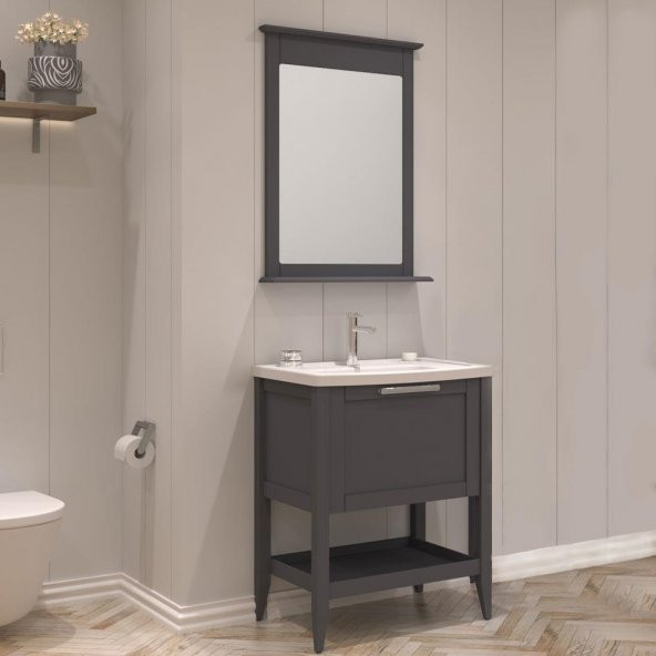 Orka Bastle 65 cm Mat Antrasit Banyo Dolabı Takımı ürün görseli 1