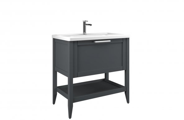 Orka Bastle 65 cm Mat Antrasit Banyo Dolabı Alt Modül ve Lavabo ürün görseli 1
