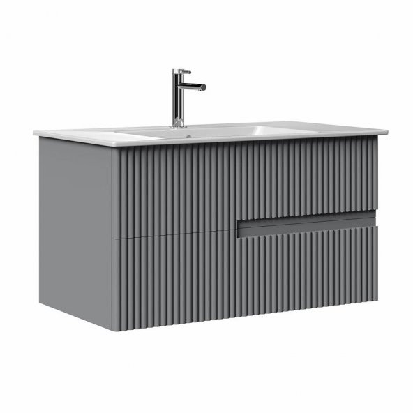 Orka Moonlight 90 cm Mat Gri Banyo Dolabı Alt Modül ve Lavabo ürün görseli 1