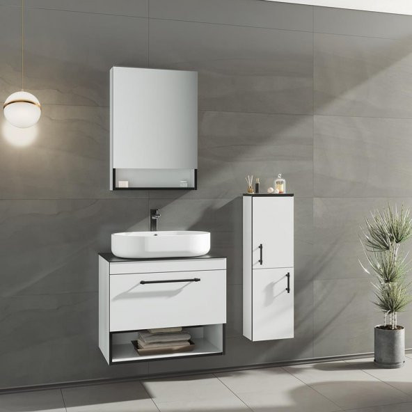 Orka Knidos 70 cm Beyaz Banyo Dolabı Takımı ve Boy Dolabı ürün görseli 1
