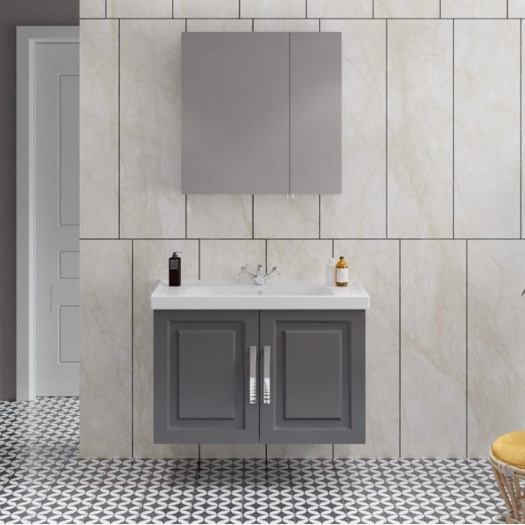 Denko Royal 90 cm MDF Antrasit Gri Banyo Dolabı Takımı ürün görseli 1