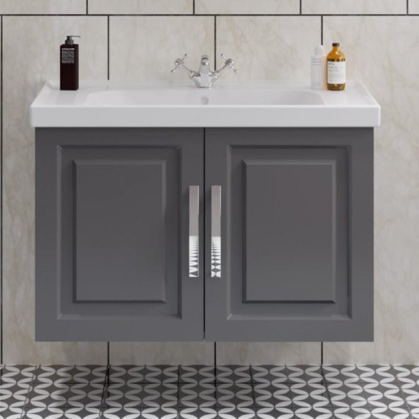 Denko Royal 90cm MDF Antrasit Gri Banyo Dolabı Alt Modül, Lavabo ürün görseli 1