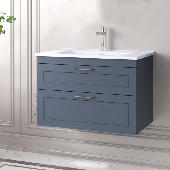 Denko Beyoğlu 75 cm MDF Mat Lacivert Banyo Dolabı Alt Modül ve Lavabo ürün görseli 1