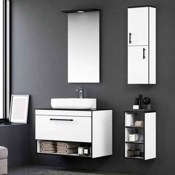 Orka Knidos 90 cm Beyaz Banyo Dolabı Takımı ve Boy Dolabı ürün görseli 1