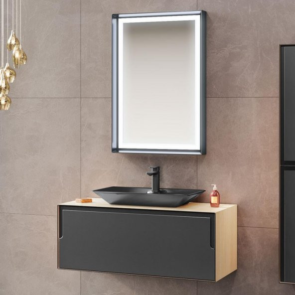 Orka Craft 100 cm Meşe-Mat Antrasit Banyo Dolabı Takımı ürün görseli 1