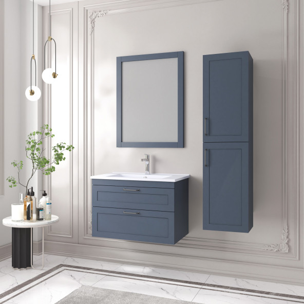 Denko Beyoğlu 75 cm MDF Mat Lacivert Banyo Dolabı Takımı ve Boy Dolabı ürün görseli 1
