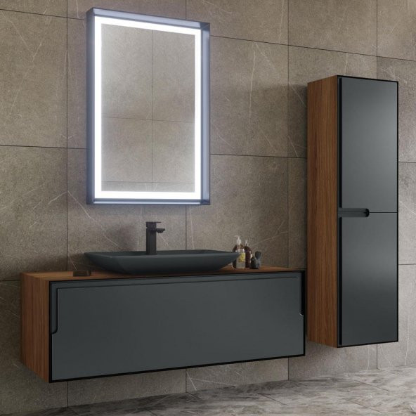 Orka Craft 120cm Ceviz-Antrasit Banyo Dolabı ve Boy Dolabı Takımı ürün görseli 1