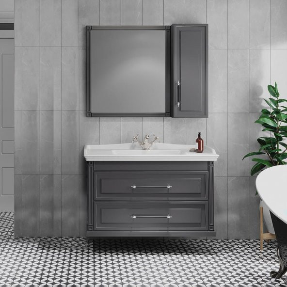 Denko Albatros 100 cm MDF Gri Banyo Dolabı Takımı ürün görseli 1