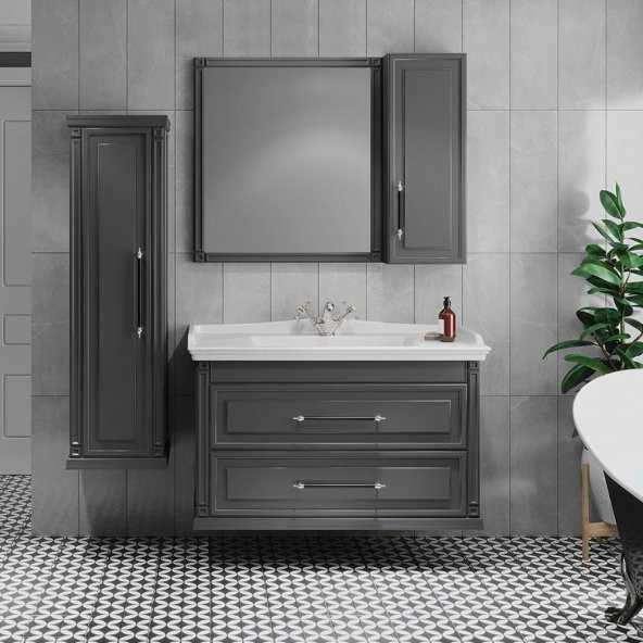 Denko Albatros 100 cm MDF Gri Banyo Dolabı Takımı ve Boy Dolabı ürün görseli 1