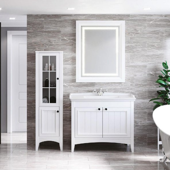 Denko Helena 100 cm MDF Beyaz Banyo Dolabı Takımı ve Boy Dolabı ürün görseli 1