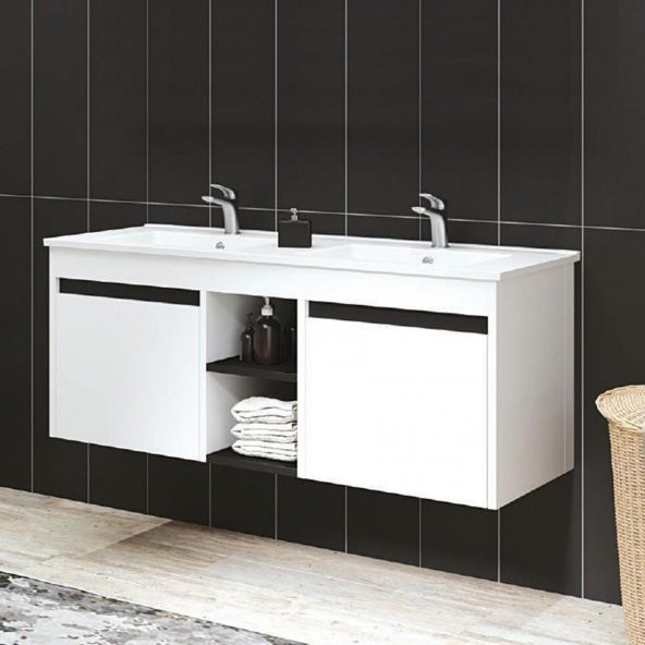 Denko Twin 120 cm MDF Beyaz Banyo Dolabı Alt Modül ve Lavabo ürün görseli 1