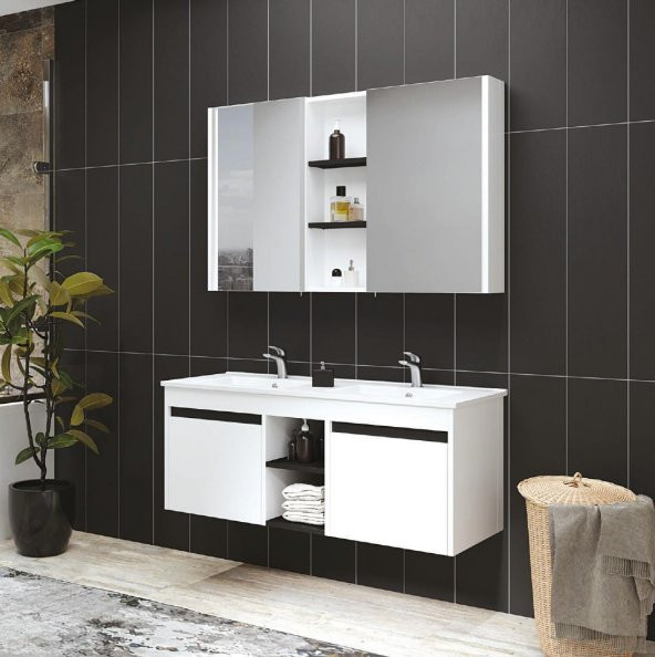 Denko Twin 120 cm MDF Beyaz Banyo Dolabı Takımı ürün görseli 1