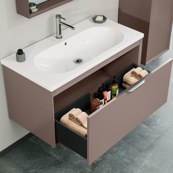 Orka Clay 100 cm Toprak Banyo Dolabı Alt Modül ve Lavabo ürün görseli 1